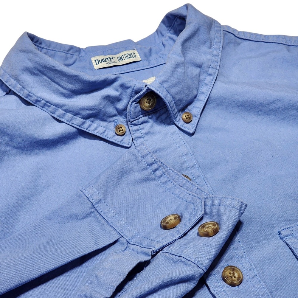 Duluth Trading Co Button Down Men L Tall Blue Untucked Relaxed Fit Cotton Shirt